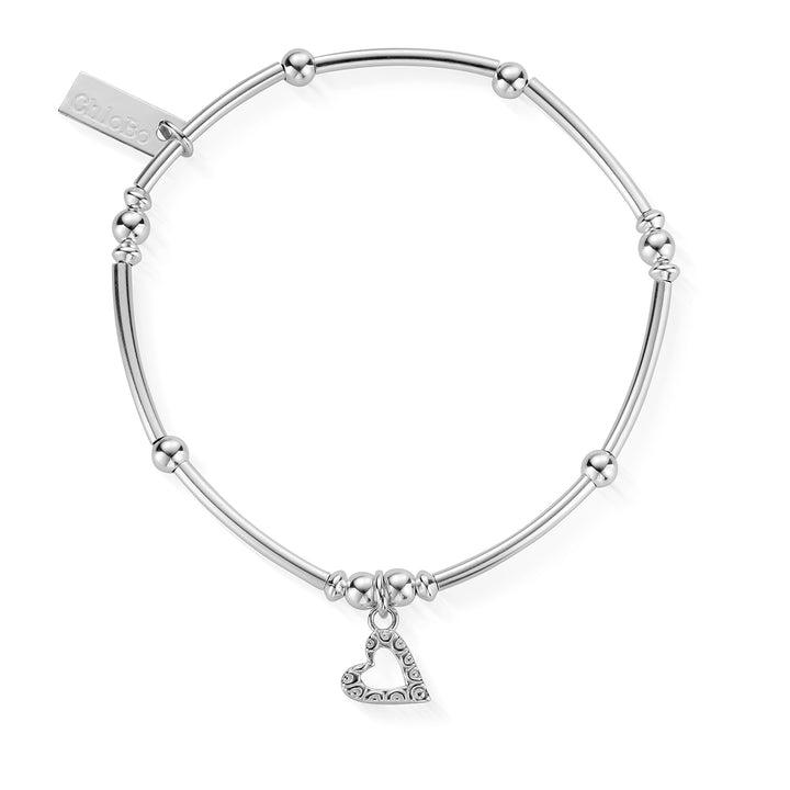 ChloBo Silver Mini Noodle Ball Patterned Heart Bracelet