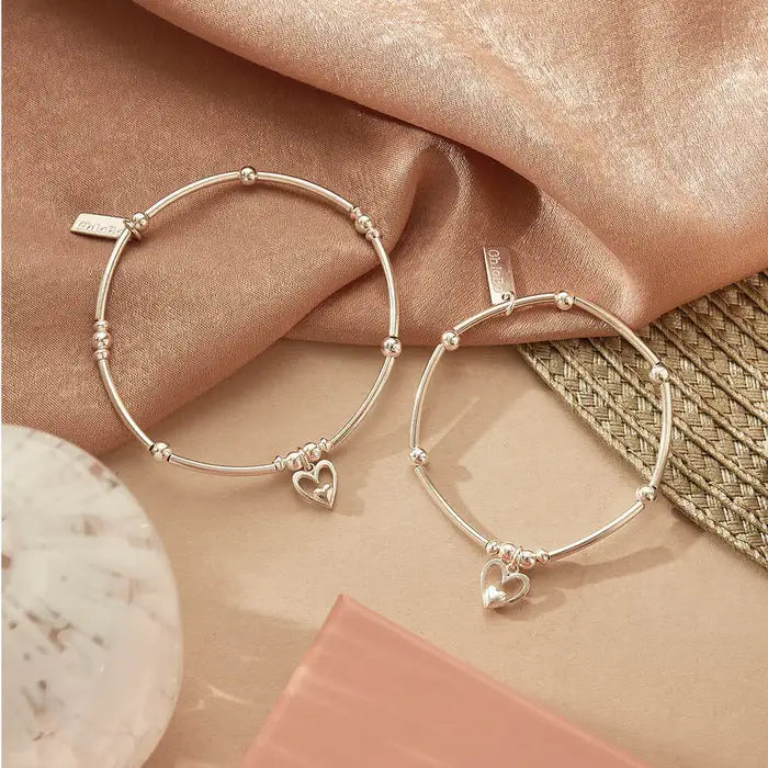 ChloBo Silver Mini Noodle Ball Heart In Heart Bracelet