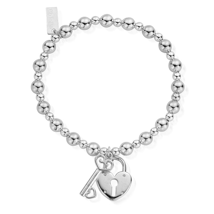 ChloBo Silver Mini Ball Lock & Key Bracelet