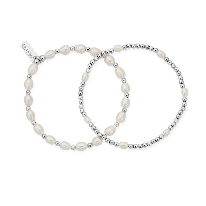 Chlobo Silver Pearl Set of 2 Bracelets