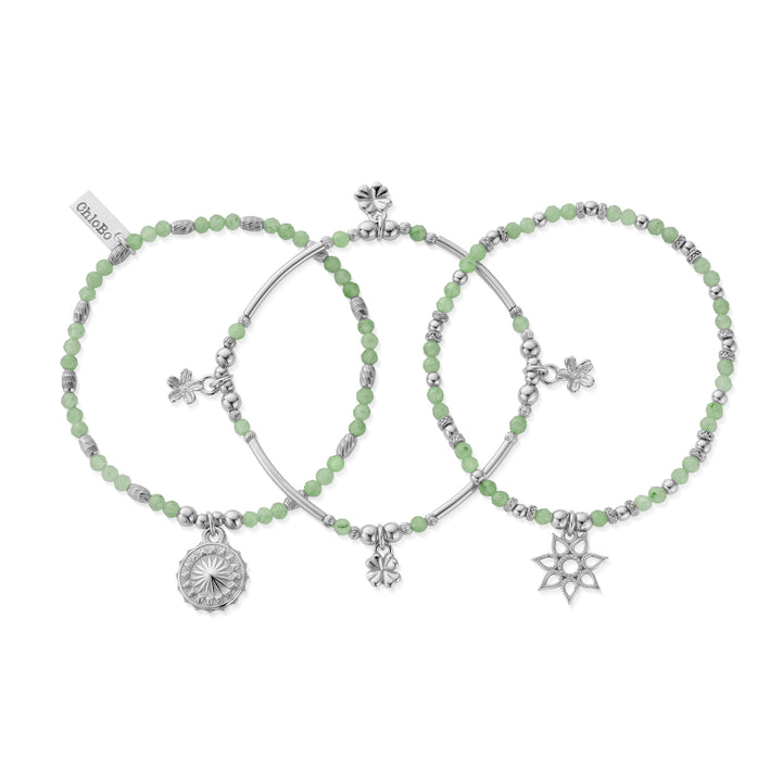 ChloBo Silver Lucky Aventurine Stack Of 3 Bracelets