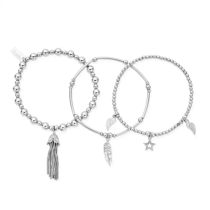 Chlobo Silver Guidance with Tassel Stack of 3 Bracelets