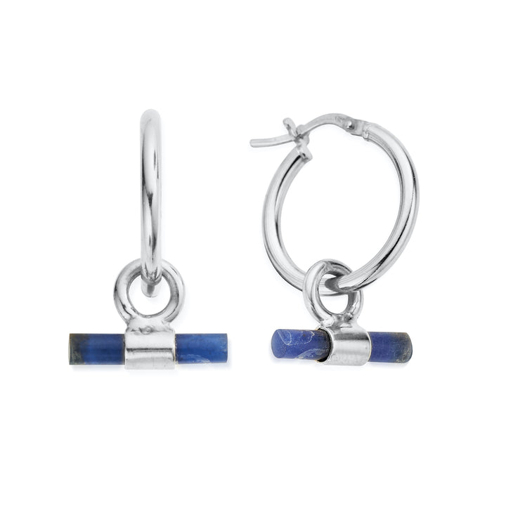 ChloBo Silver Sodalite T-Bar Hoop Earrings