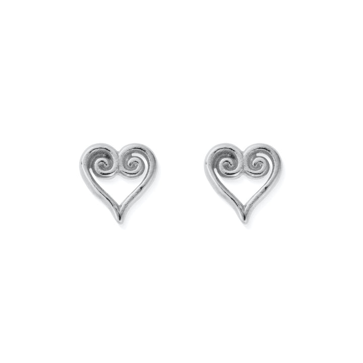 ChloBo Silver Scroll Heart Stud Earrings