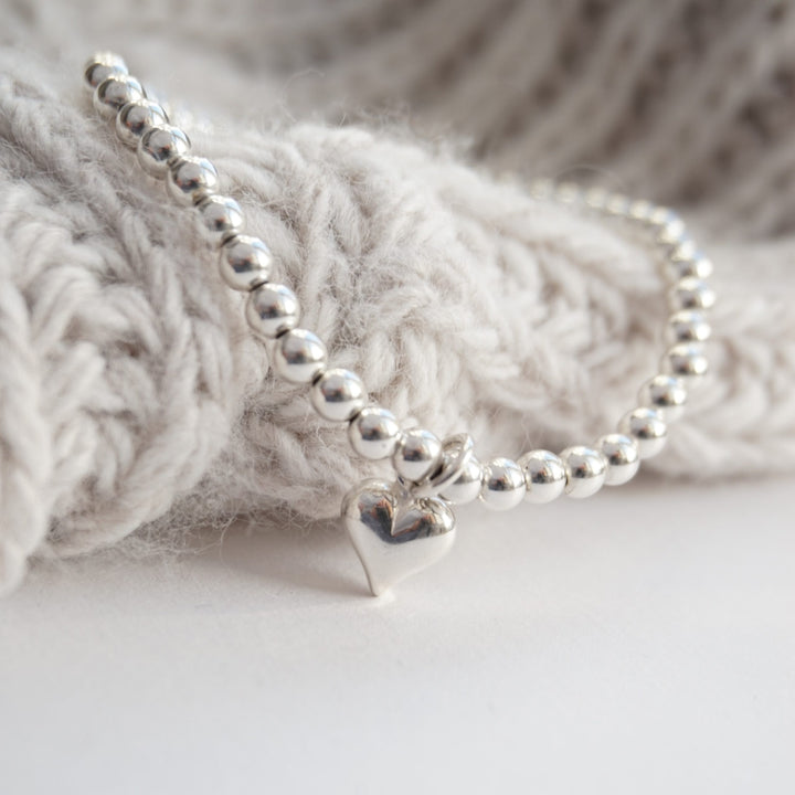 Little Grey Moon Silver Heart Charm Bracelet