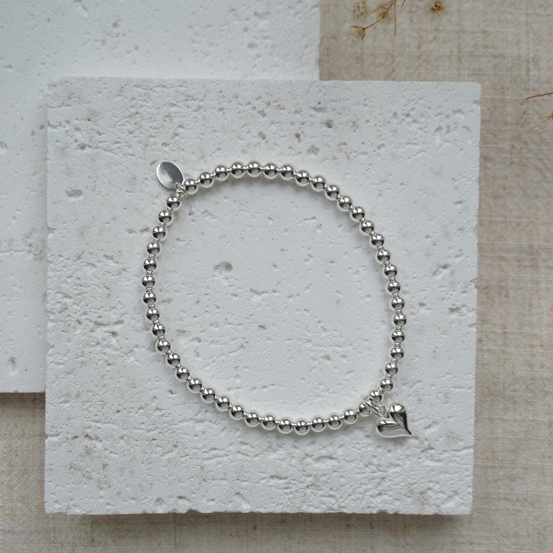 Little Grey Moon Silver Heart Charm Bracelet