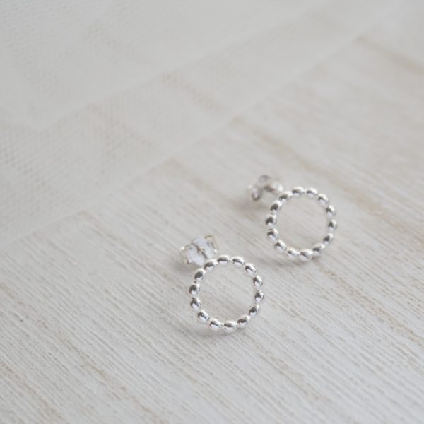 Little Grey Moon Silver Circle Beaded Stud Earrings