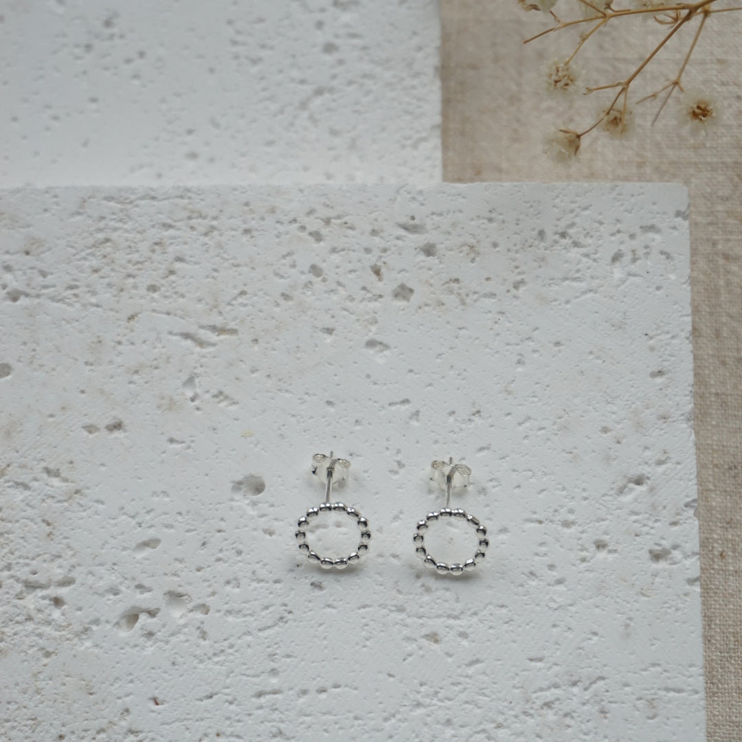 Little Grey Moon Silver Circle Beaded Stud Earrings