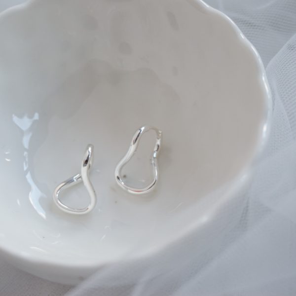 Little Grey Moon Silver Fig and Twist Hoop Earrings