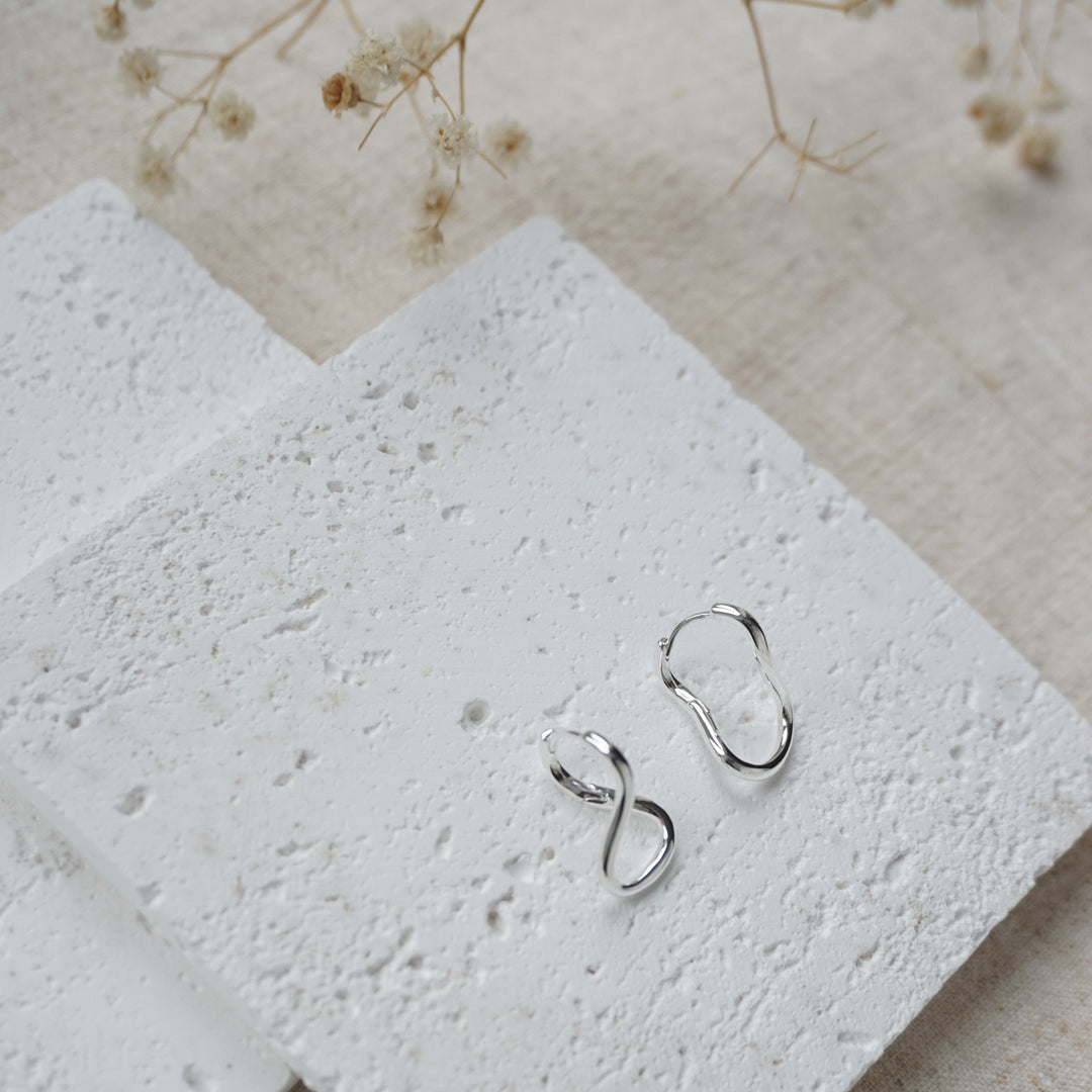 Little Grey Moon Silver Fig and Twist Hoop Earrings