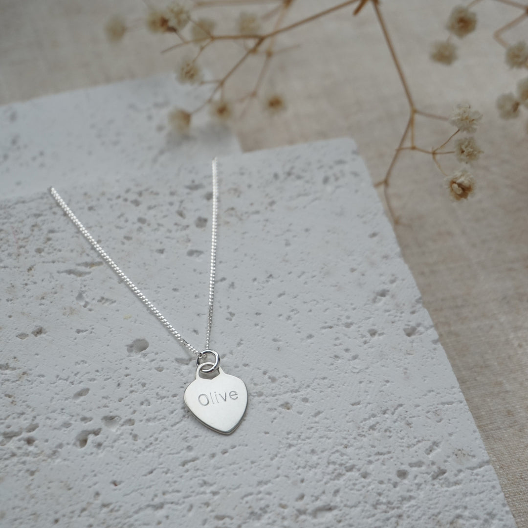 Little Grey Moon Silver Engravable Heart Necklace