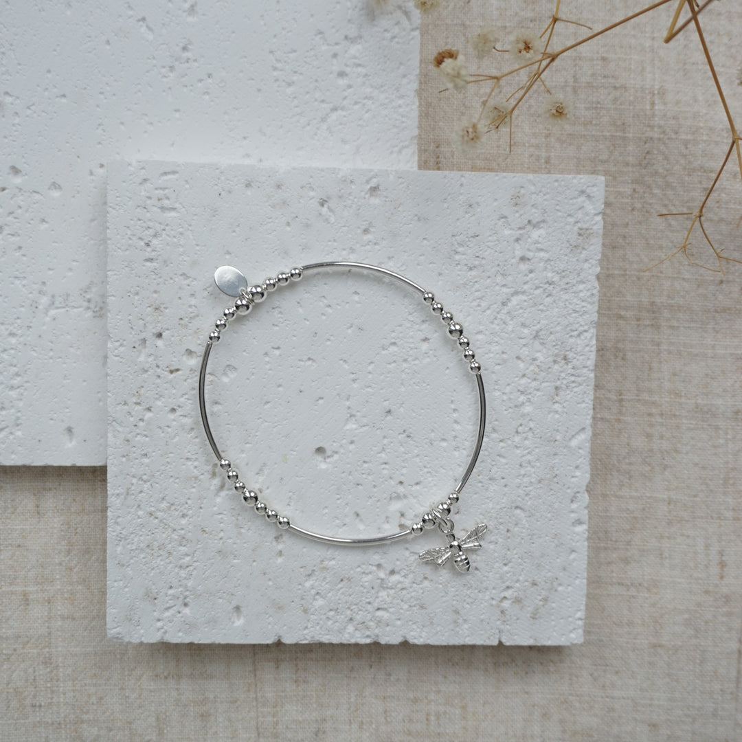 Little Grey Moon Silver Bee Charm Noodle Bracelet