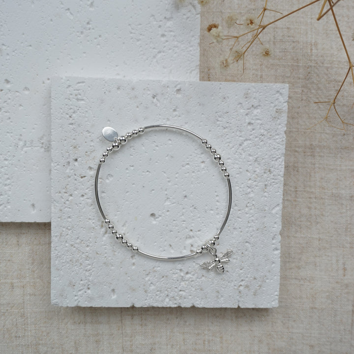 Little Grey Moon Silver Bee Charm Noodle Bracelet