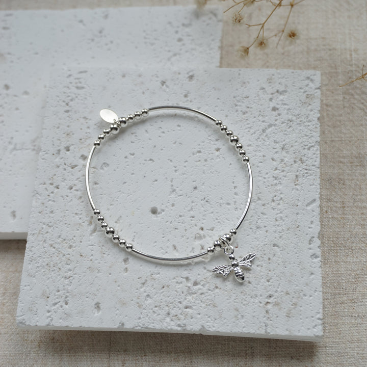 Little Grey Moon Silver Bee Charm Noodle Bracelet