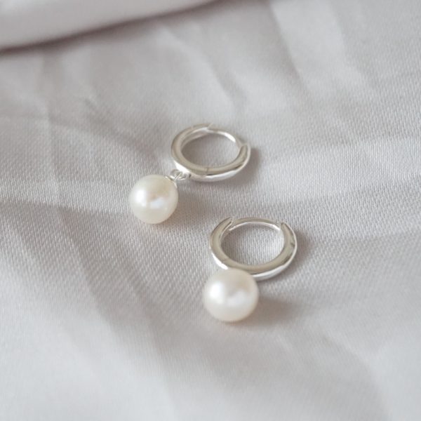 Little Grey Moon Silver Pearl Hoop Earrings