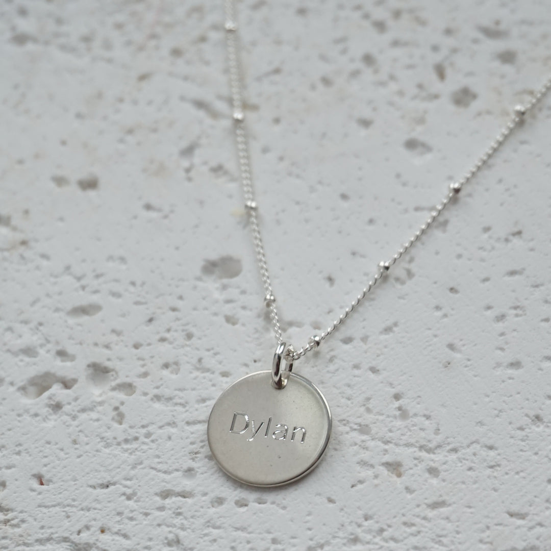 Little Grey Moon Silver Personalised Disc Necklace