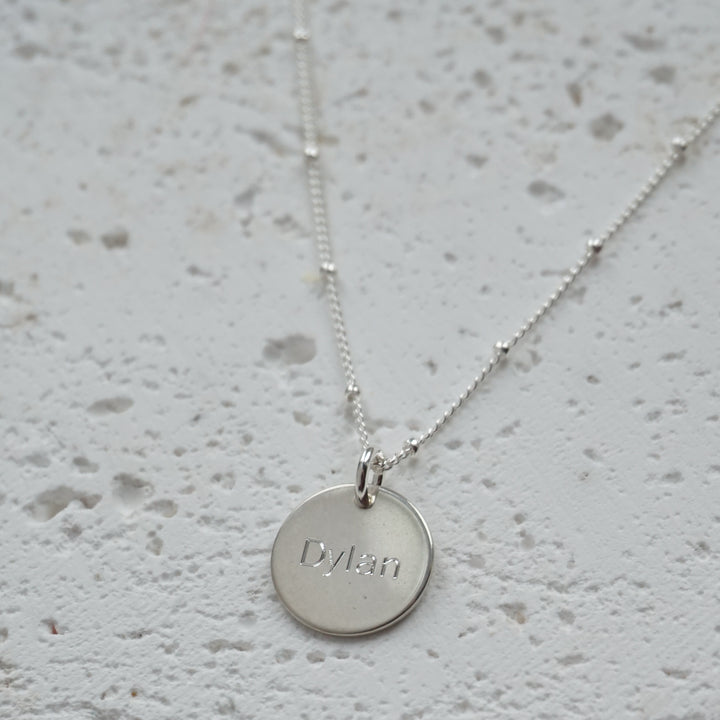 Little Grey Moon Silver Personalised Disc Necklace