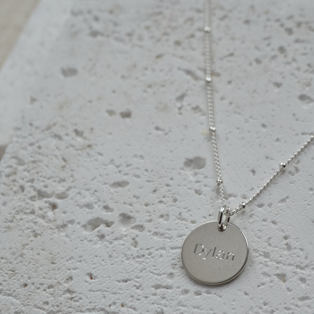 Little Grey Moon Silver Personalised Disc Necklace