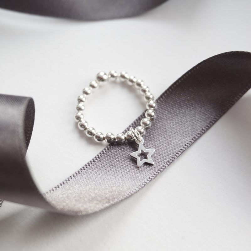 Little Grey Moon Silver Star Charm Ring