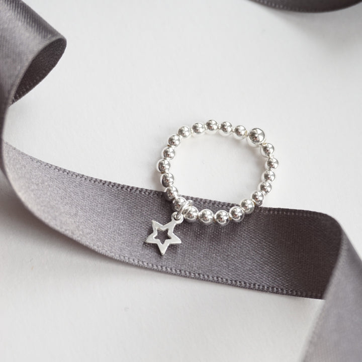 Little Grey Moon Silver Star Charm Ring