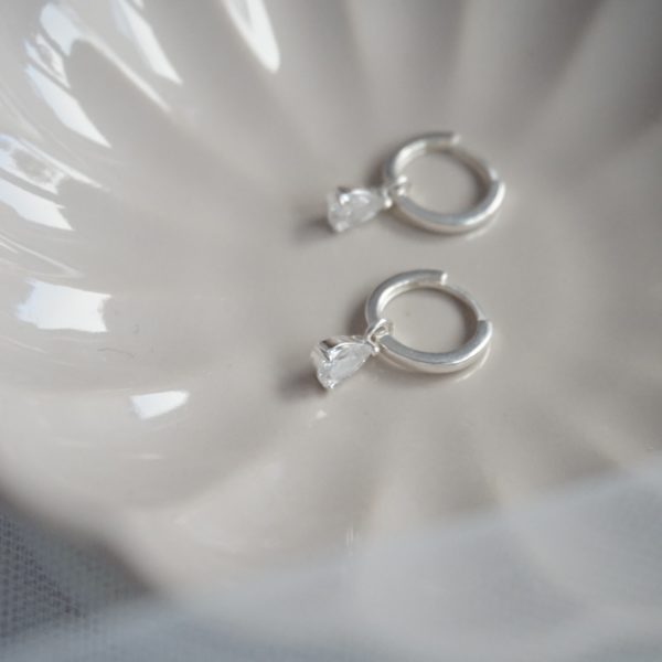 Little Grey Moon Silver Teardrop Hoop Earrings