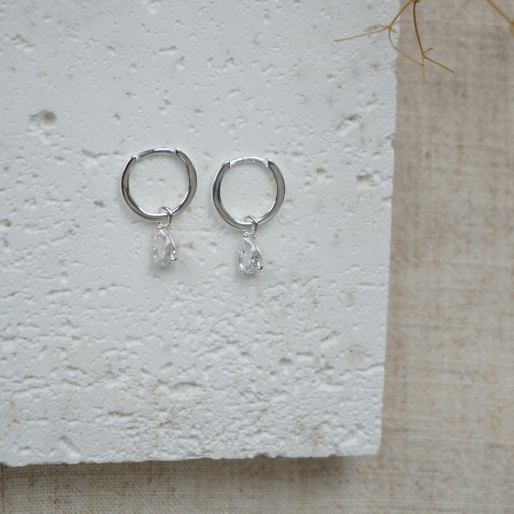 Little Grey Moon Silver Teardrop Hoop Earrings