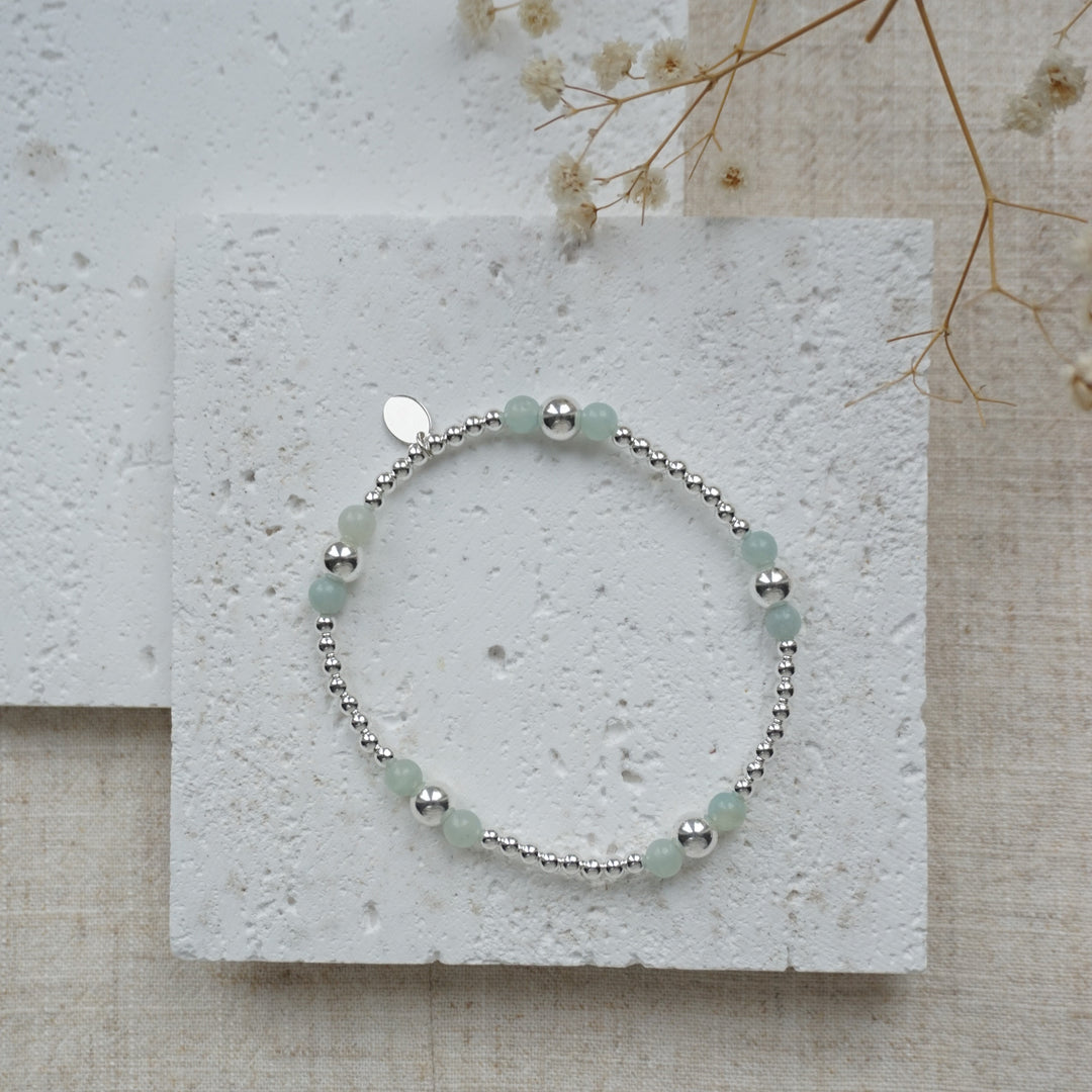 Little Grey Moon Silver Chinese Amazonite Stack Bracelet