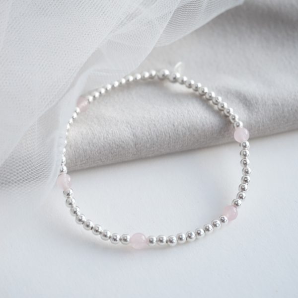 Little Grey Moon Silver Rose Quartz Stack Bracelet