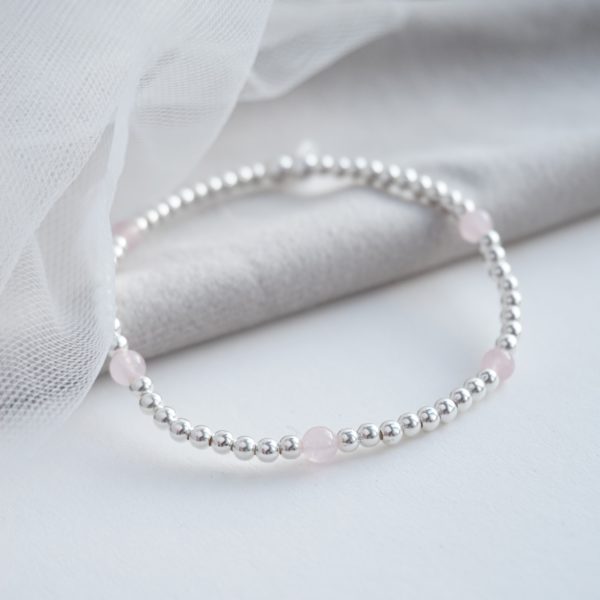 Little Grey Moon Silver Rose Quartz Stack Bracelet