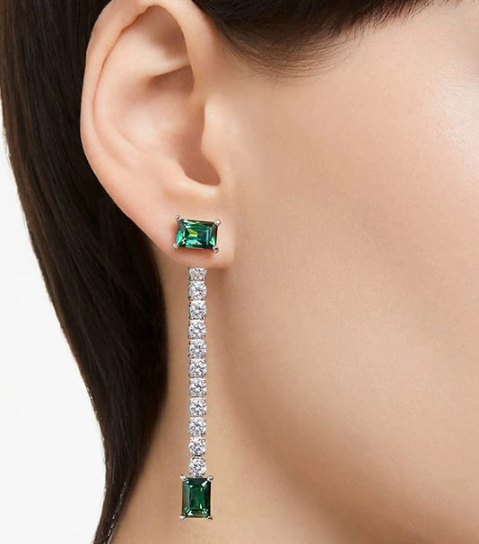 Swarovski Silver Matrix Green Drop Earrings