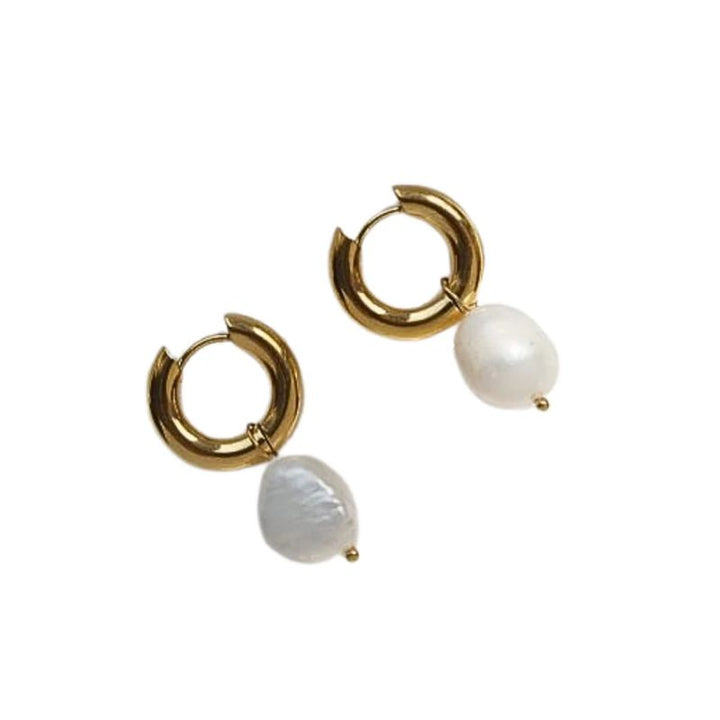 Little Grey Moon Gold Chunky Pearl Hoop Earrings