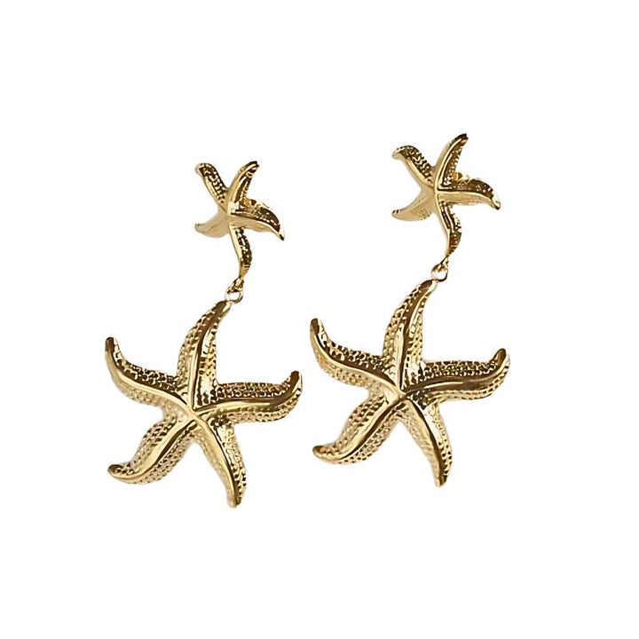 Little Grey Moon Gold Starfish Drop Earrings