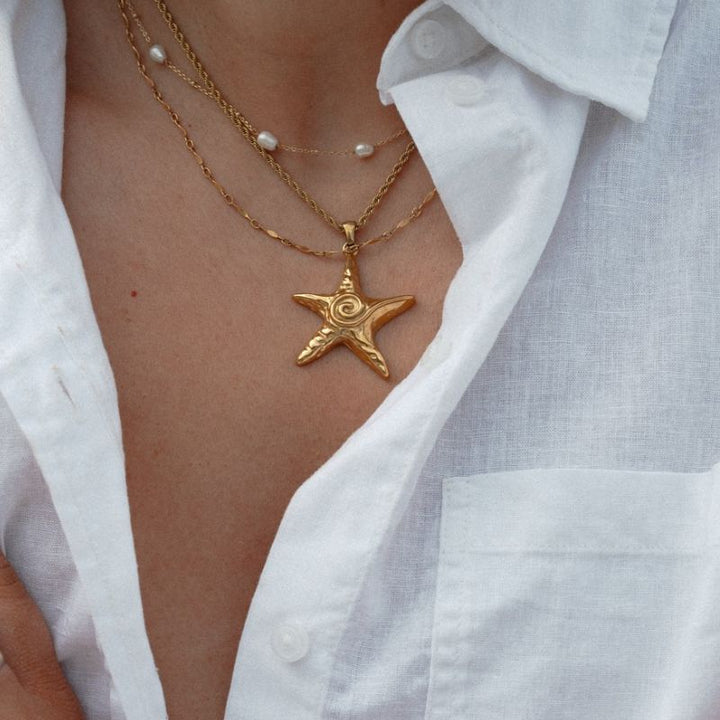 Little Grey Moon Gold Starfish Necklace