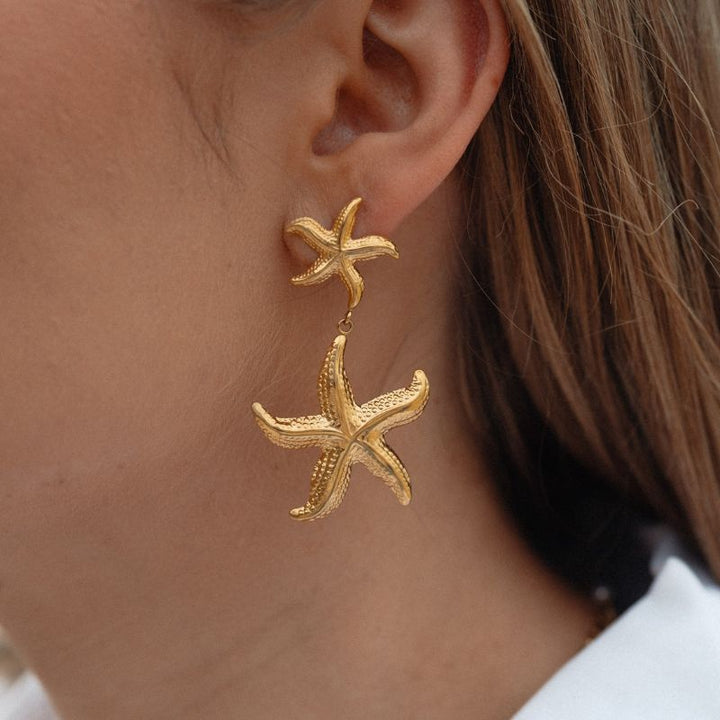 Little Grey Moon Gold Starfish Drop Earrings