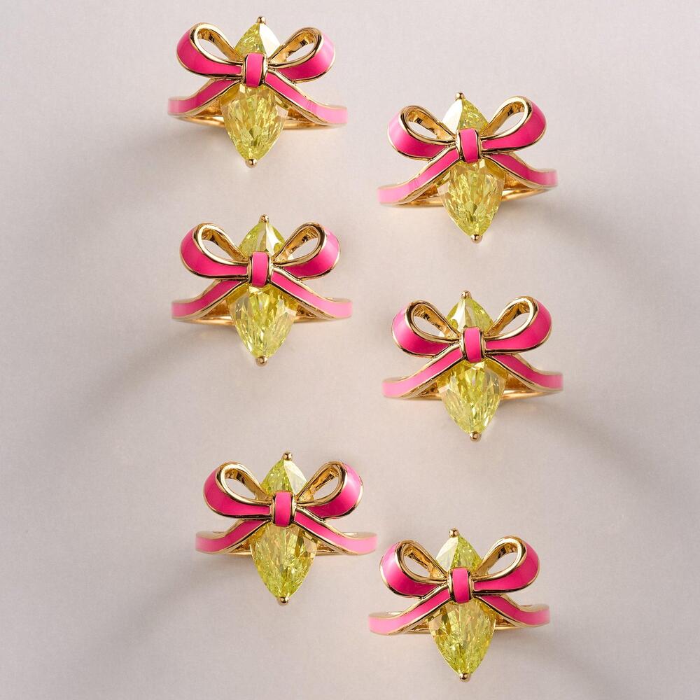 Amelia Scott Bow Ring Bright Pink Lime Green & Gold  1