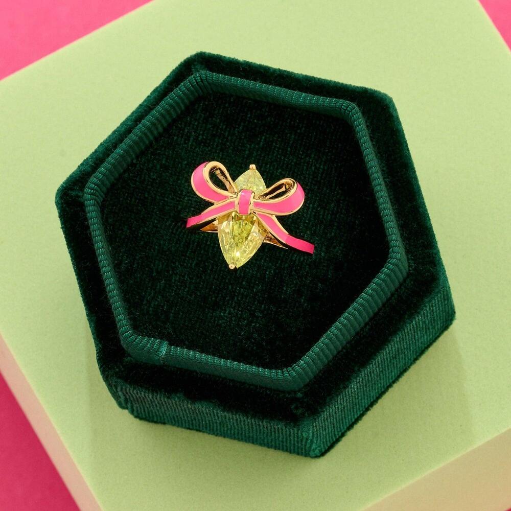 Amelia Scott Bow Ring Bright Pink Lime Green & Gold 