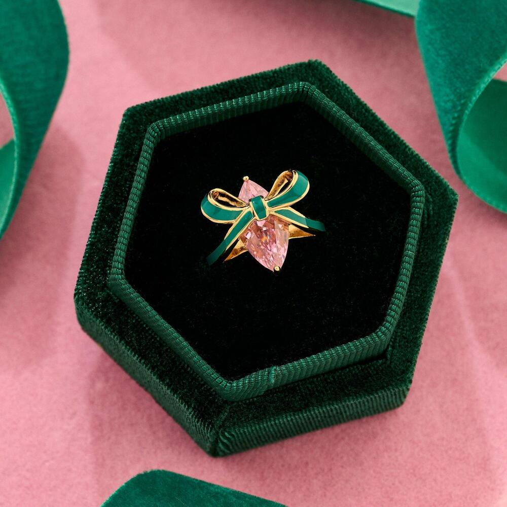 Amelia Scott Bow Ring Emerald Blush Pink & Gold  1