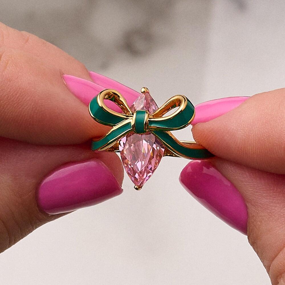 Amelia Scott Bow Ring Emerald Blush Pink & Gold 