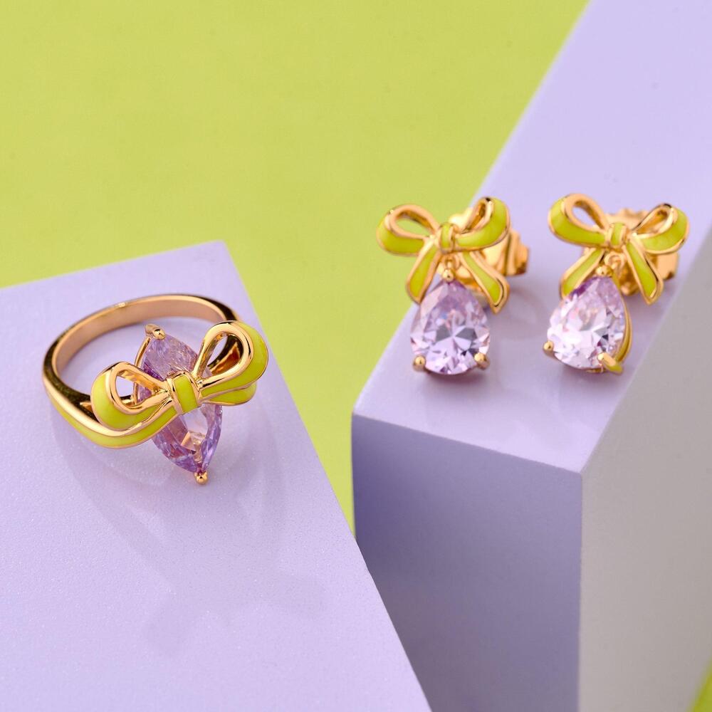 Amelia Scott Bow Ring Lime Lilac & Gold  2