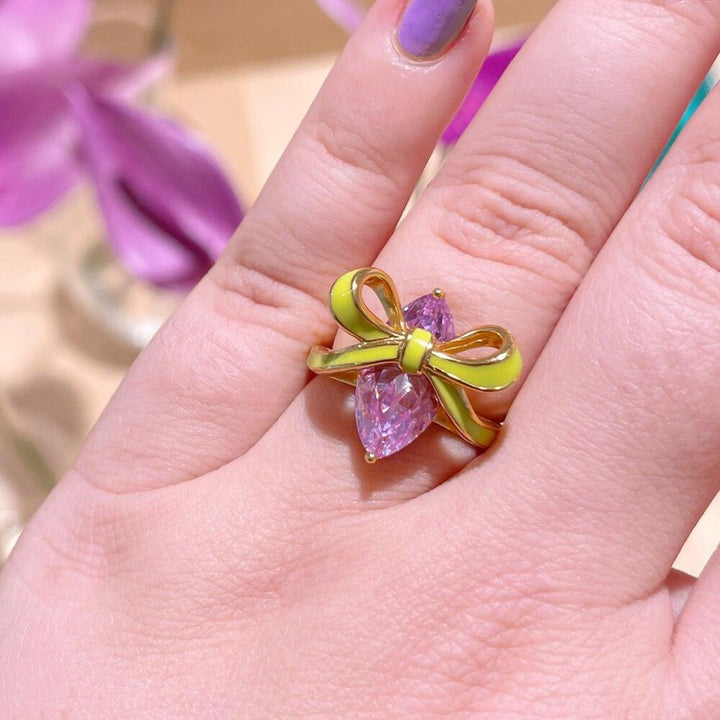 Amelia Scott Bow Ring Lime Lilac & Gold  3