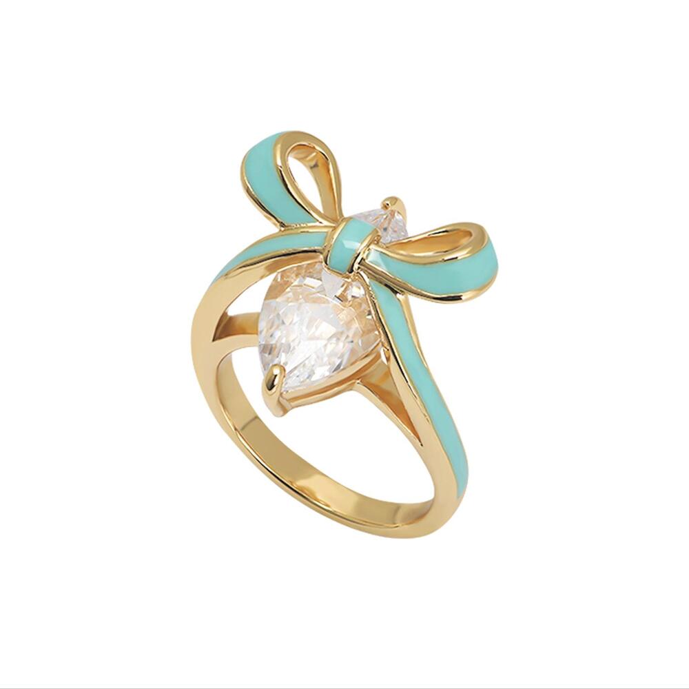 Amelia Scott Bow Ring Turquoise Clear & Gold 