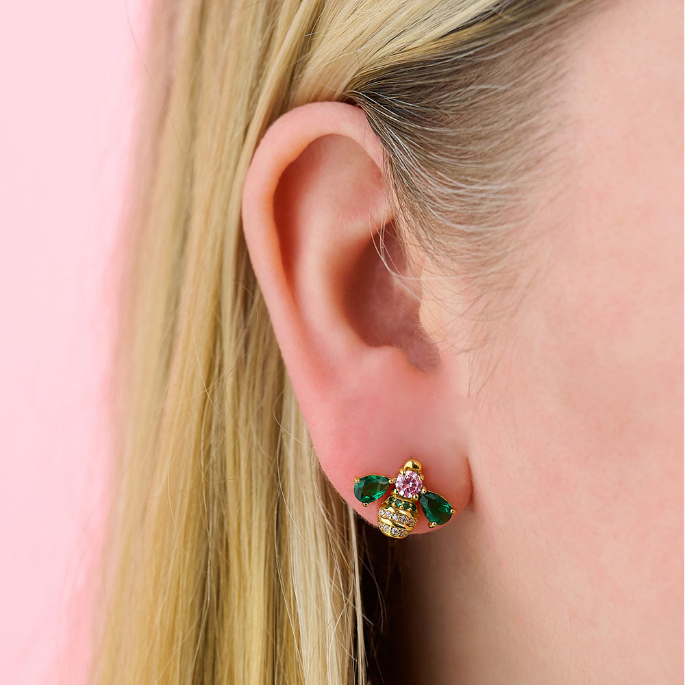 Amelia Scott Gold Beatrice Jewelled Bee Emerald & Blush Pink Earrings image 3