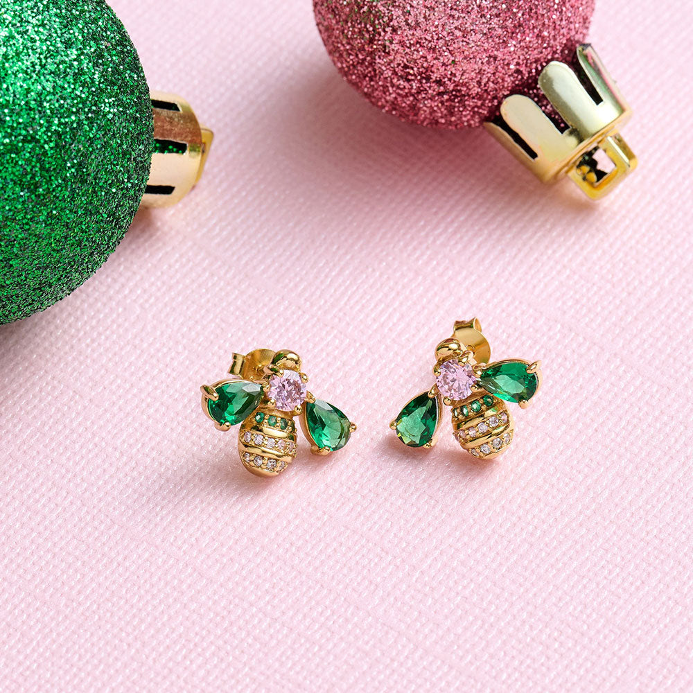 Amelia Scott Gold Beatrice Jewelled Bee Emerald & Blush Pink Earrings image 4