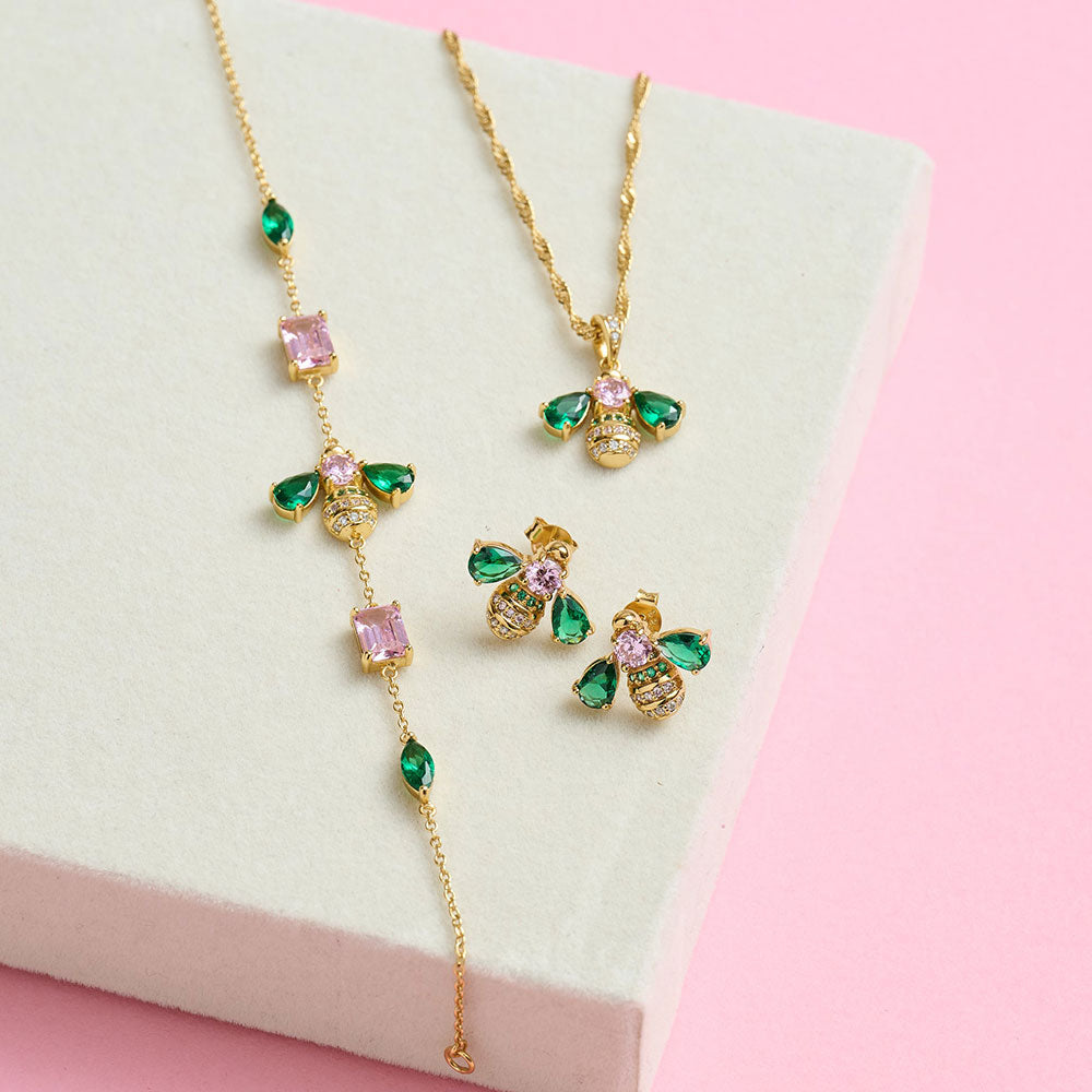 Amelia Scott Gold Beatrice Jewelled Bee Emerald & Blush Pink Necklace image 1