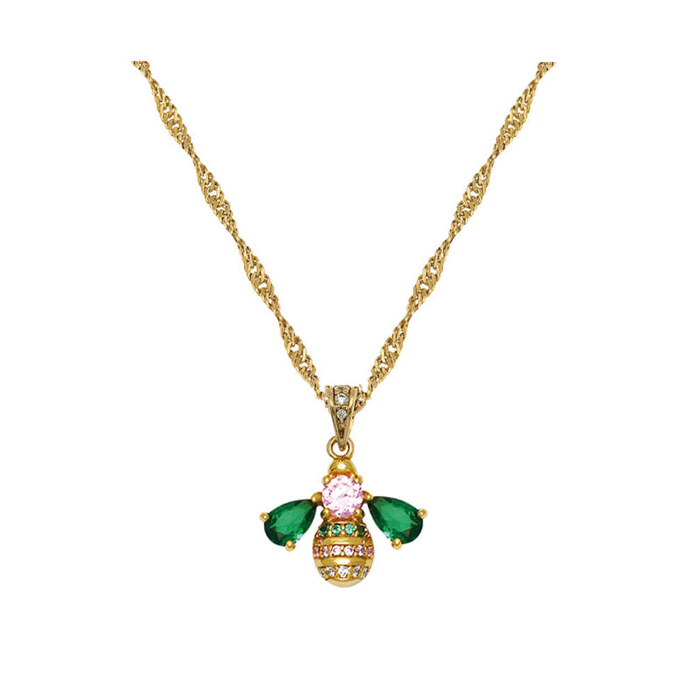 Amelia Scott Gold Beatrice Jewelled Bee Emerald & Blush Pink Necklace image