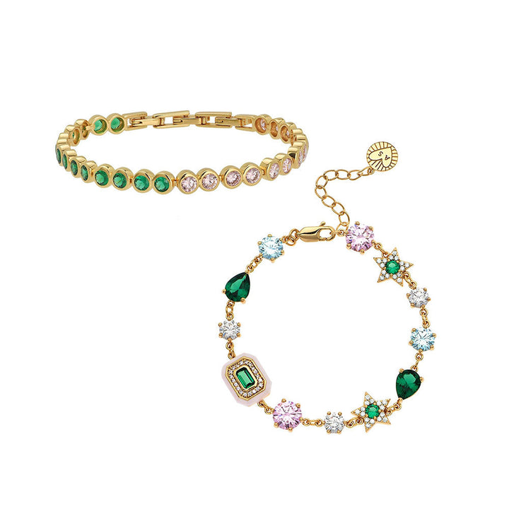 Amelia Scott Gold Blush Pink & Emerald Green Bracelet Stacking Set image 1