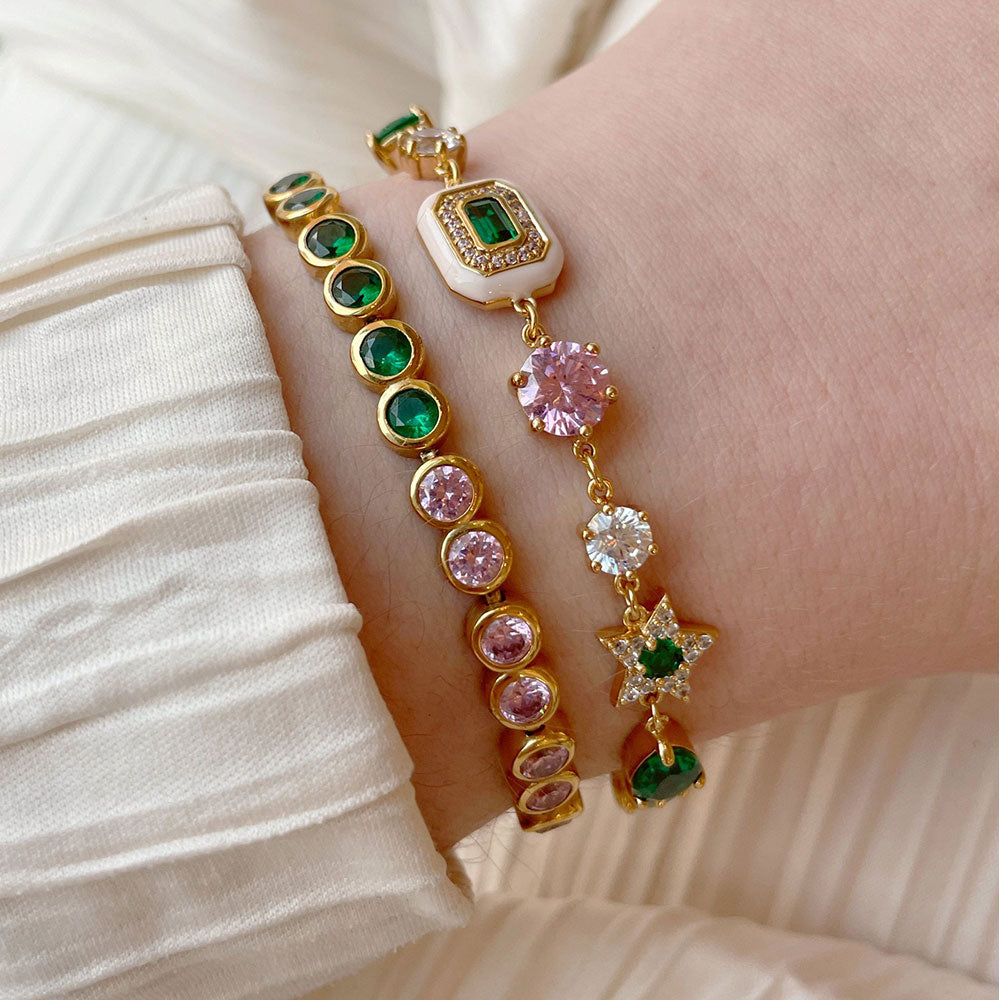 Amelia Scott Gold Blush Pink & Emerald Green Bracelet Stacking Set image