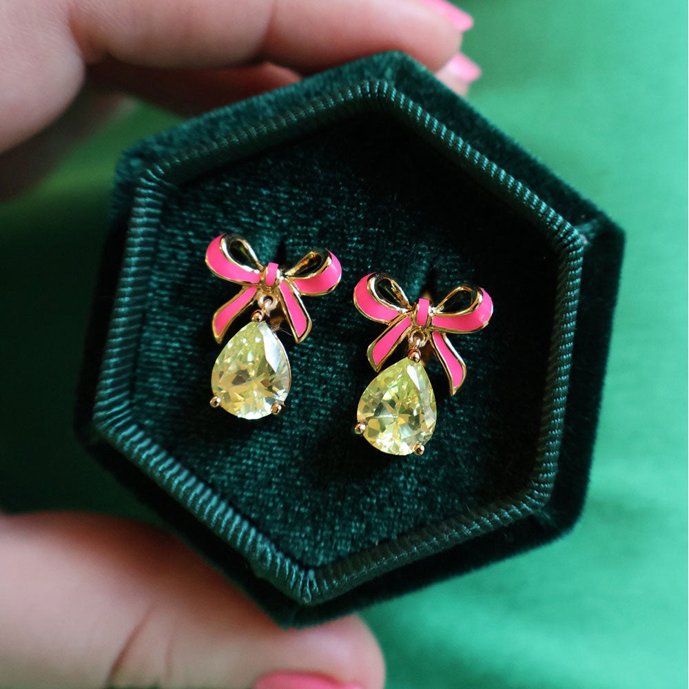 Amelia Scott Gold Bow Bright Pink &  Lime Green Earrings image 1