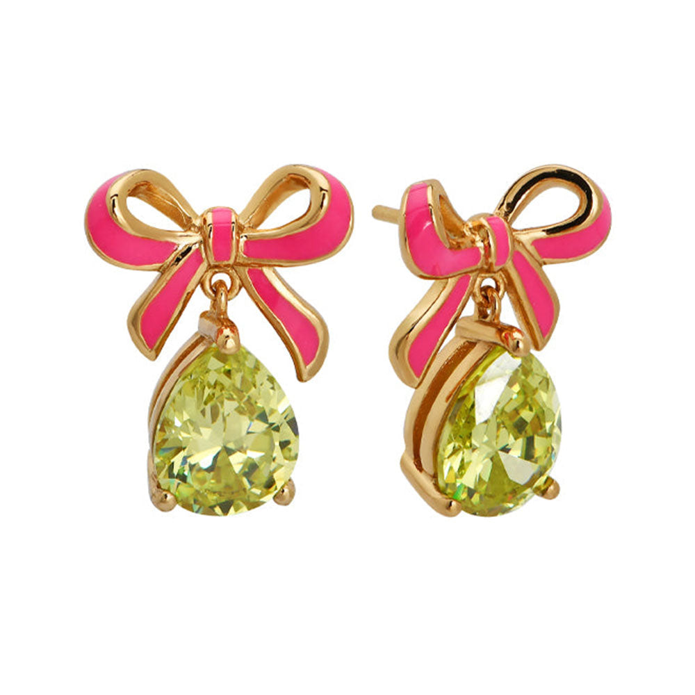 Amelia Scott Gold Bow Bright Pink &  Lime Green Earrings image 2