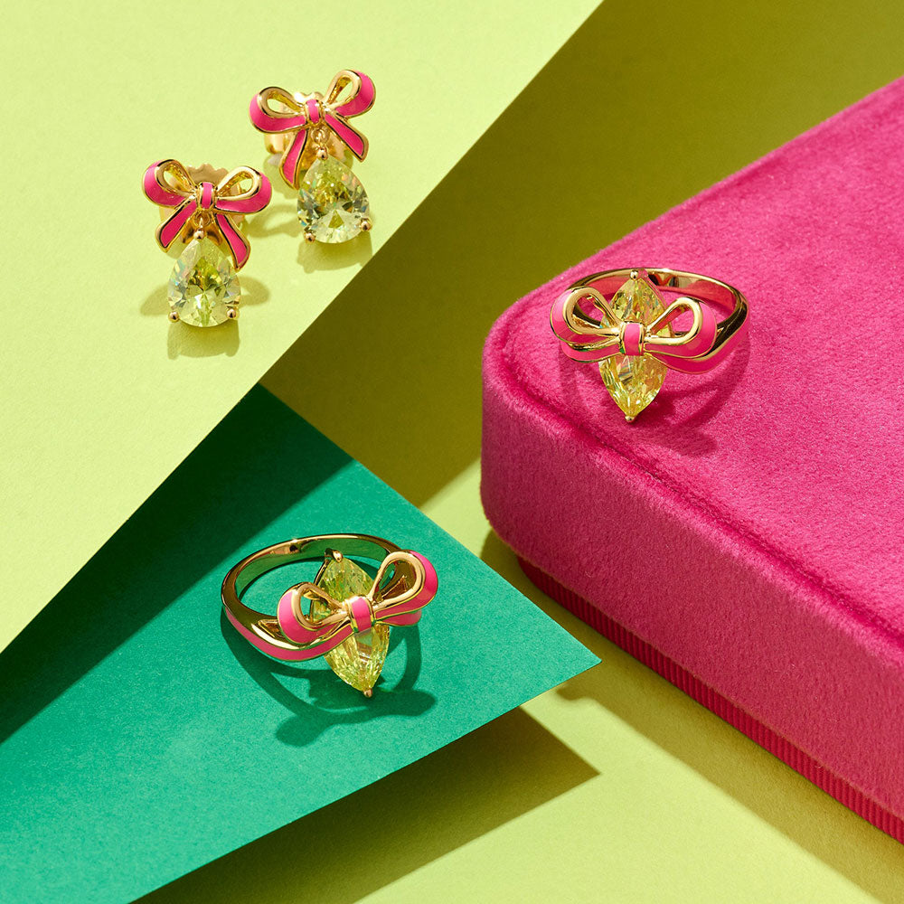 Amelia Scott Gold Bow Bright Pink &  Lime Green Earrings image 3